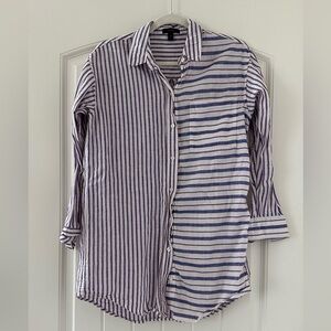Women’s J.Crew Blue/Red/White Striped Button-Up Linen Tunic, size XS